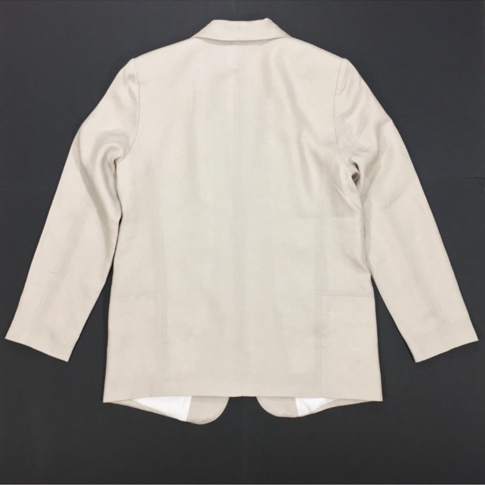 Catherine Malandrino 100% Linen Blazer Beige Open Front Fully Lined Size 14 - Picture 3 of 12